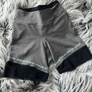 Grey workout high waist biker shorts with mesh detail
